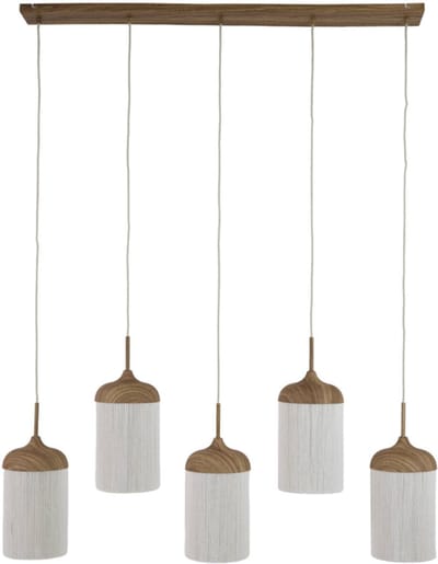 Light&living Hanglamp 5L 117x10x27 cm DANIA hout prnt naturel+touw crème