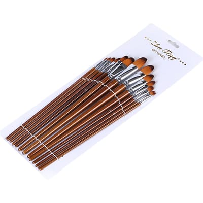 13 stuks Professionele Kunstverf Penselen Set Lange Houten Steel Nylon Haar Penseel voor Acryl Olie Filbert Tip