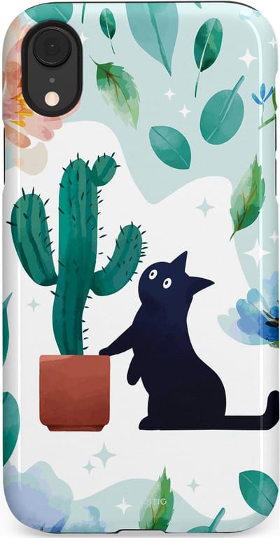 Casetastic hoesje geschikt voor Apple iPhone XR - Dubbellaagse bescherming - Cactuskat - Fashion Case - Lichtgrijs Turquoise Wit Mintgroen