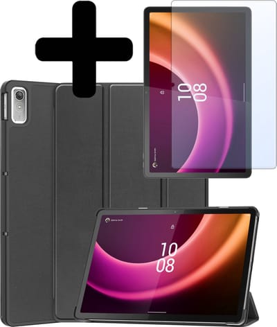 Hoes - Geschikt voor Lenovo Tab P11 (2e / 2nd Generatie) - Met Screenprotector - Trifold Bookcase - Hard Cover - Hardcover Book Case - Tablet Hoesje - Zwart