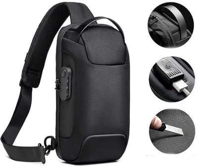 KZQ Anti-diefstal Crossbodytas - Waterdichte borsttas/schoudertas met USB-aansluiting, lichtgewicht en draagbaar - Unisex, geschikt voor dagelijks gebruik, wandelen, reizen en muziekfestivals - Zwart