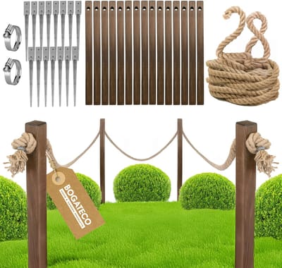 BOGATECO houten hek met jute touw | Zeilhek 28 m | 13 verschillende lengtes | Inclusief montagekit
