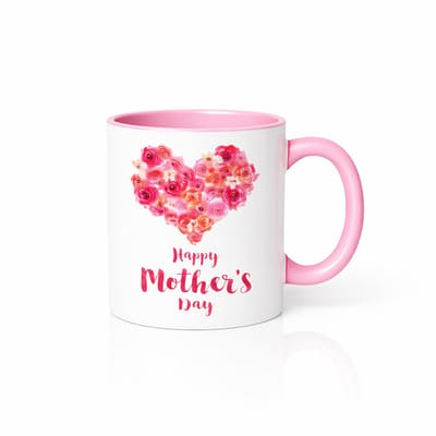 Elegant Moederdag Cadeau - Rozen Hart Grafisch - Lieve Moederdag Mok - Roze en Wit