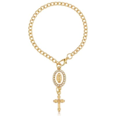 1 pièce Décoration de Volant - Avec Pendentif Vierge Marie et Croix Diamantée Accessoire de Volant, Options Multicolores; Pendentif Catholique, Accessoires de Voiture or