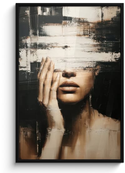 Poster in lijst - Fotolijst 80x120 cm - Posters - Hand - Gezicht - Strepen - Abstract - Posterlijst zwart - Decoratie - Wanddecoratie woonkamer - Muurdecoratie slaapkamer