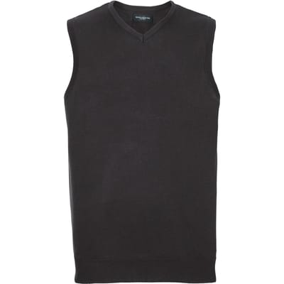Russell Collectie Heren V-hals Mouwloos Gebreide Trui-trui-top / Trui-trui (Zwart)
