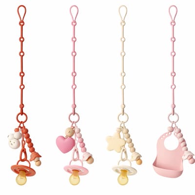 Verstelbare Siliconen Baby Koorden – Speenkoord - Set van 4 (Roestbruin, Roze, Donkerroze, Beige) – 52 cm – voor Speen, Bijtring of Speelgoed – BPA-vrij, Vaatwasser- & Uitkookbaar - 52 cm