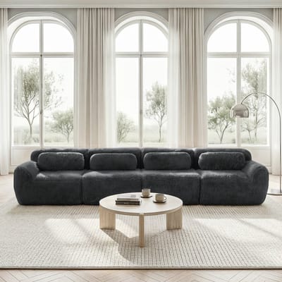 Vierpersoonsbank - modulair en veelzijdig samen te stellen - antislipbasis - met kussens - voor woonkamer en slaapkamer - grijs