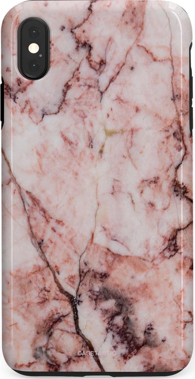Casetastic hoesje geschikt voor Apple iPhone XS Max - Dubbellaagse bescherming - Koraalrif Marmer - Fashion Case - Lichtroze Perzik