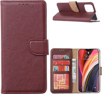 Hoesje Geschikt voor iPhone 12 Pro Max Hoesje met Pasjeshouder cover Bordeaux