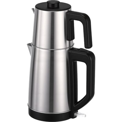 Bouilloire Théière Turque Électrique Acier Inoxydable Double Pot Infuseur Fonction Maintien au Chaud L