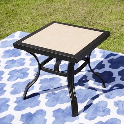 Buiten Eettafel - Terrastafel Vierkant - Buiten Dineren - Keramiek Bovenblad Stalen Poten - 53x53x50 cm - Zwart