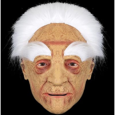 Masque en latex de vieille dame aux cheveux blancs et aux sourcils blancs One size fits all adults beige