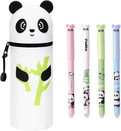 2-in-1 Siliconen Pennenetui met Uitwisbare Stiften - Panda of Katjes Design
