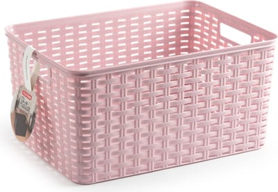Plasticforte Opbergmand - Kastmand - rotan kunststof - roze - 18 Liter - 29 x 39 x 20 cm