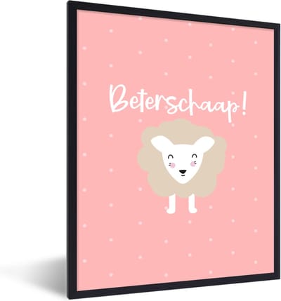 Fotolijst incl. Poster - Beterschap - Quote - Schapen - 30x40 cm - Posterlijst