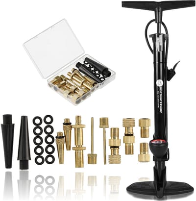 Fietspomp 11 Bar met Adapter Set – 19-delig – Voor Fietsventiel, Autoband, Ballen, Luchtbed & E-Bike – Inclusief Verloopnippels en Opbergdoosje