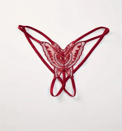 Go Go Gadget - "Roode, Erotische String met Open Kruis ~ Sexy Slipje met Vlindermotief ~ Pikant Lingerie".