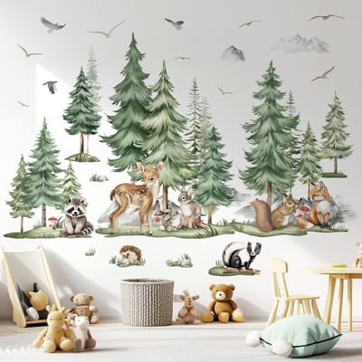 Allecto - Wandstickers - Bomen en Dieren - Speelse decoratie - Multicolor - Kinderen - Perfect voor slaapkamers en speelkamers