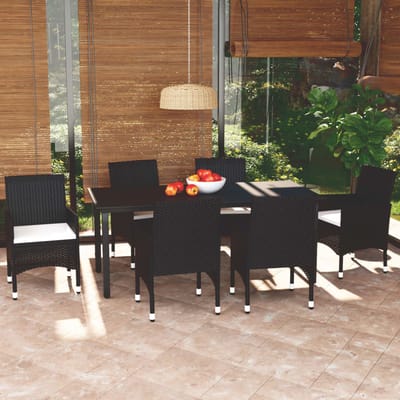 vidaXL - 7-delige - Tuinset - met - kussens - poly - rattan - zwart