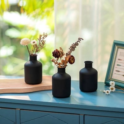 MTTProducts - Decoratieve Vaas - Mini Vaas Set - Modern Design - Zwart - Vaas voor Droogbloemen - Geschikt voor Woonkamer - 3 Stuks