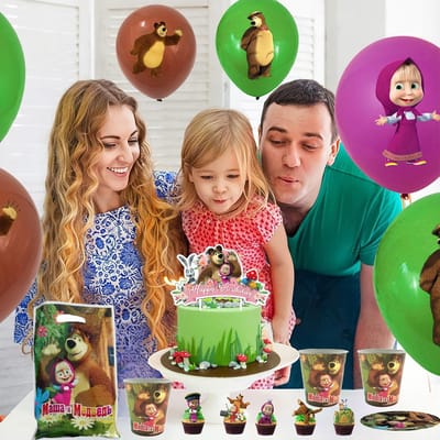 Fille et l'Ours Décorations d'Anniversaire Vaisselle Jetable Nappe Gobelet Assiette Serviette Ballons Baby Shower Fête d'enfants Cadeaux de Fête