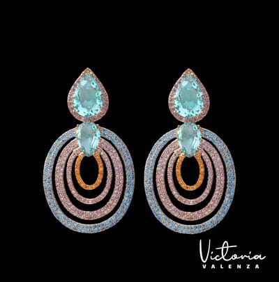 Victoria Valenza Saint-Tropez Luxe Oorbellen Dames Messing Oorhangers Dames Oorringen - Blauwe Steen - Kleur Rosegoud - 1 Paar