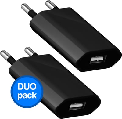 Gmedia - 5W Adapter - 2 stuks - USB stekker - USB lader - Reisstekker - Blokje - Universeel - Zwart - USB Charger