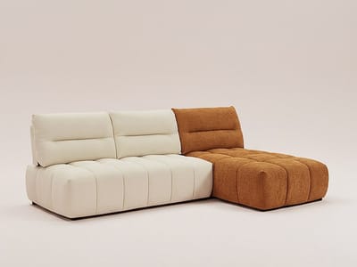 Vente-unique Moduleerbare hoekbank met schuivende rugleuning van beige en terracottakleurige stof met textuur APOLIU