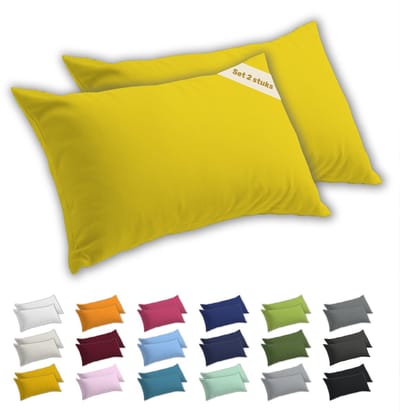 Lavea® Kussenslopen 50x70 cm Set van 2 – Kussenhoezen van 100% Zachte en Ademende Jersey Katoen met YKK Ritssluiting – Zonnegeel