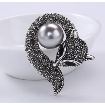 Insignes Broche Vintage Luxe Renard Perle Cristal Pour Femmes Mode Métal Série Animale Boucle Rétro Broches Épingles Classiques Créatives gray