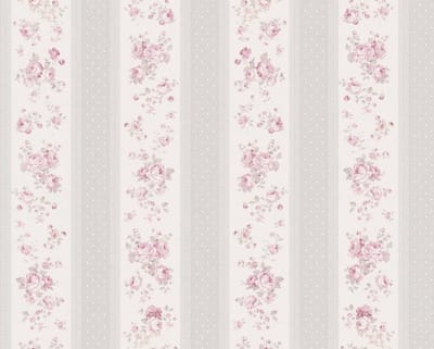 BLOEMEN IN STREPEN BEHANG | Engelse stijl - grijs wit roze - A.S. Création Maison Charme