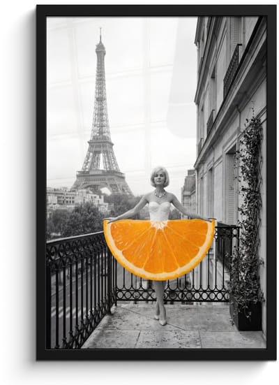 Poster in lijst - Fotolijst 40x60 cm - Posters - Sinaasappel - Eiffeltoren - Vrouw - Posterlijst zwart - Decoratie - Wanddecoratie woonkamer - Muurdecoratie slaapkamer
