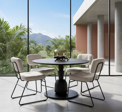 Ronde Eettafel van Zwart Mangohout – Luxe Design Tafel met Stevige Pilaarpoot – 130 cm Eetkamertafel – Moderne Houten Eettafel voor 4–6 Personen – Novihome