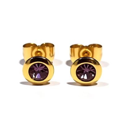 Aramat Jewels | Oorbellen | Oorbellen – RVS Goudkleurig met Licht Paars Kristal (6mm) | | | |6mm | Staal | Kinderen, Volwassenen | Verkleurd niet