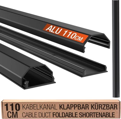 Famanu - Kabelgoot van aluminium, universeel kabelmanagementsysteem voor vloer en muur, wandlijst, kabelklem, inbouwinstallatie, kabelgoten, kabelgoot, zwart