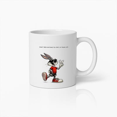 Coole Bunny Attitude Mok – "Don’t Beg Anyone to Stay in Your Life" Inspirerende Quote – Grappige en Stijlvolle Koffiemok voor Tieners en Volwassenen – Witte Keramische Mok