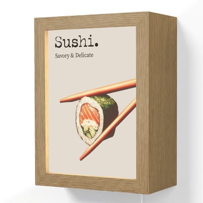 Wandlamp 15x20 cm - Oplaadbaar - Sushi - Zalm - Rijst - Japans - Wandlampen binnen woonkamer - Slaapkamer lamp met kabel - Decoratieve nachtlamp - Vloerlamp snoer