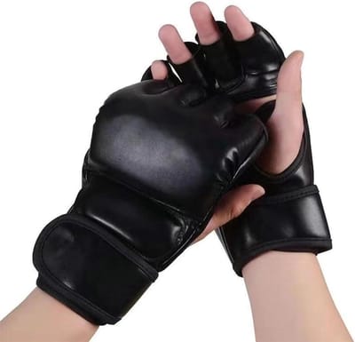 Bokshandschoenen - MMA Handschoenen Training - Vechtsport Training - Halve Vinger Ontwerp - 25 x 12 cm - Zwart