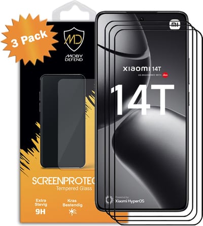 3-Pack MobyDefend Screenprotectors - Geschikt voor Xiaomi 14T - Screensavers Met Zwarte Randen - Gehard Glas