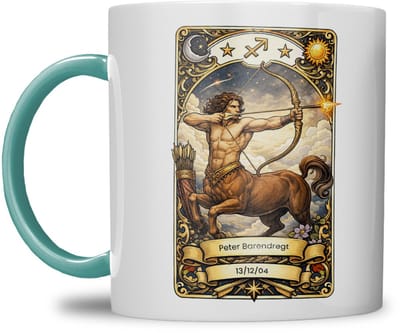 Sterrenbeeld mok - Boogschutter - Zeegroen blauw - Tarot mok - Gepersonaliseerd met naam en datum