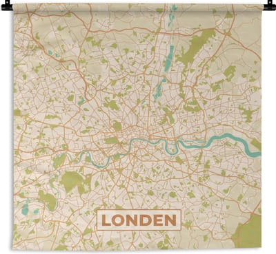 Wandkleed - Wanddoek - Londen - Stadskaart - Plattegrond - Vintage - Kaart - 180x180 cm - Wandtapijt