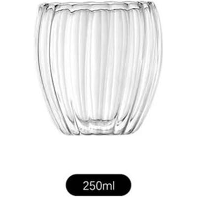Tasse à café à double paroi en verre ondulé 250/350/450 ml, résistante à la chaleur, pour le petit-déjeuner, le thé, le lait, le jus, la bière, l'eau 301-400ml white