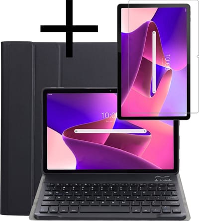 Hoes - Geschikt voor Lenovo Tab M10 Plus (3e / 3rd Generatie) - Met Screenprotector - Keyboard Book Cover - Toetsenbord Case - Hoesje - Zwart