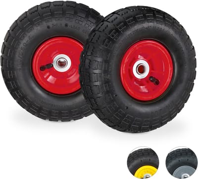 2x steekwagenwiel 4.1/3.5-4 - luchtband - tot 136 kg - 260x85mm - bolderkarwiel - zwart-rood