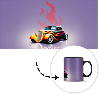 Magische Mok - Foto op Warmte Mokken - Koffiemok - Auto - Paars - Vlammen - Vintage - Magic Mok - Beker - 350 ML - Theemok