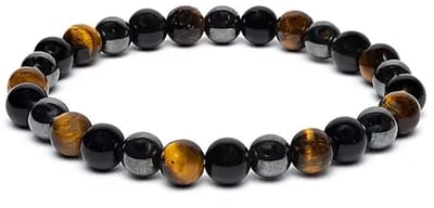 Armband voor brede pols met tijgeroog, hematiet en obsidiaan