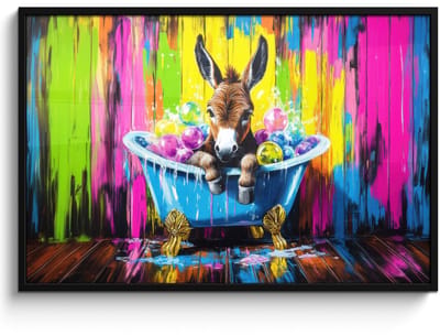 Poster in lijst - Fotolijst 120x80 cm - Posters - Ezel - Badkuip - Roze - Schuim - Posterlijst zwart - Decoratie - Wanddecoratie woonkamer - Muurdecoratie slaapkamer