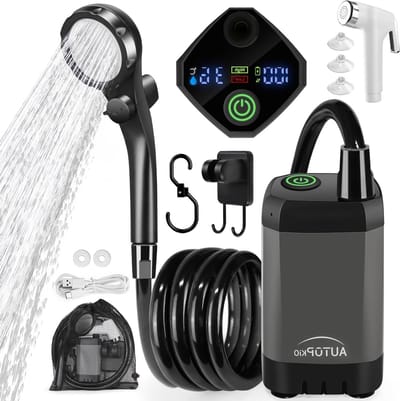 Campingdouche met 6000 mAh, oplaadbare pomp en digitaal display voor outdoor, kamperen en noodgevallen