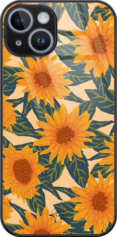 Hoesje geschikt voor iPhone 14 - Zonnebloemen - Luxe Hard Case - Bloemen - Oranje - Mooie Telefoonhoesjes